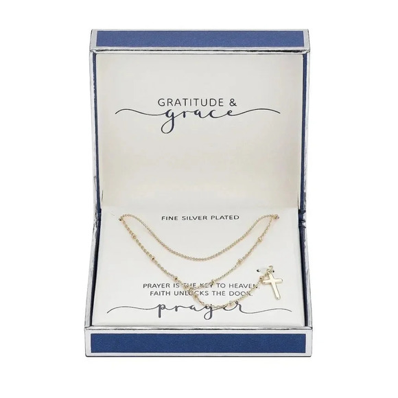 Gratitude Grace Gold Flash Plated Cross Layered Lariat Pendant Necklace NWT - Picture 1 of 1